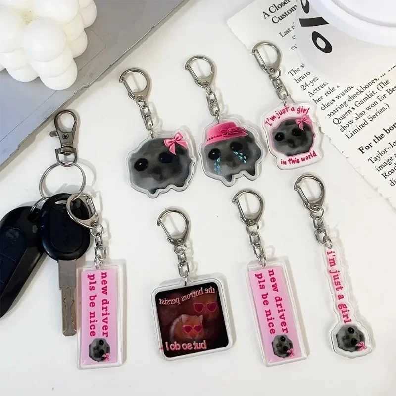 Fun Meme Im Just A Girl Sad Hamster Keychain Cartoon Acrylic Animal Key Chain for Backpack Phone Pendant Keyring Fans GiftsW251103