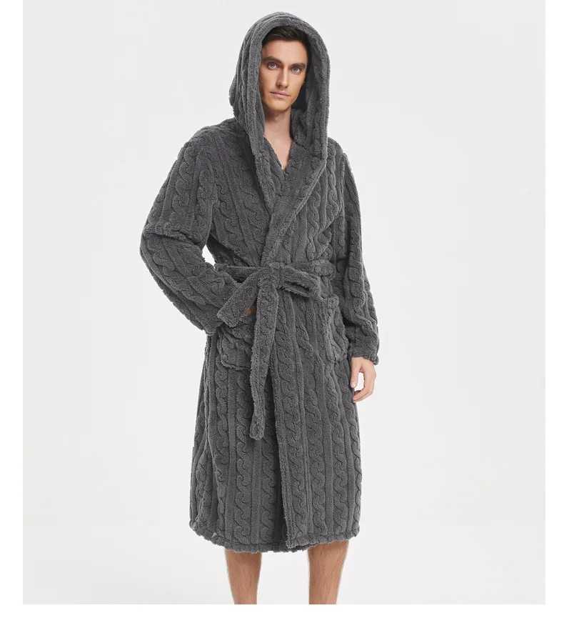 New Winter American-Style Robe - Plus Size Comfortable Cotton-Blend Fleece Hooded Pyjamas for Men Thickened Couples Robe C251104