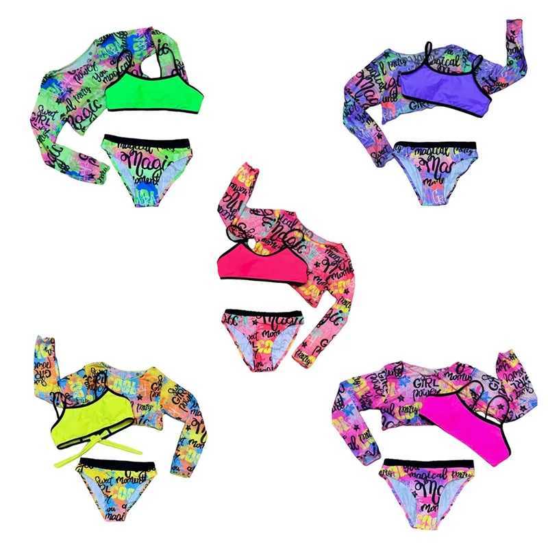 Bikini set girls printed three piece swimsuit childrens vest swimsuit 7-12 years old J250403