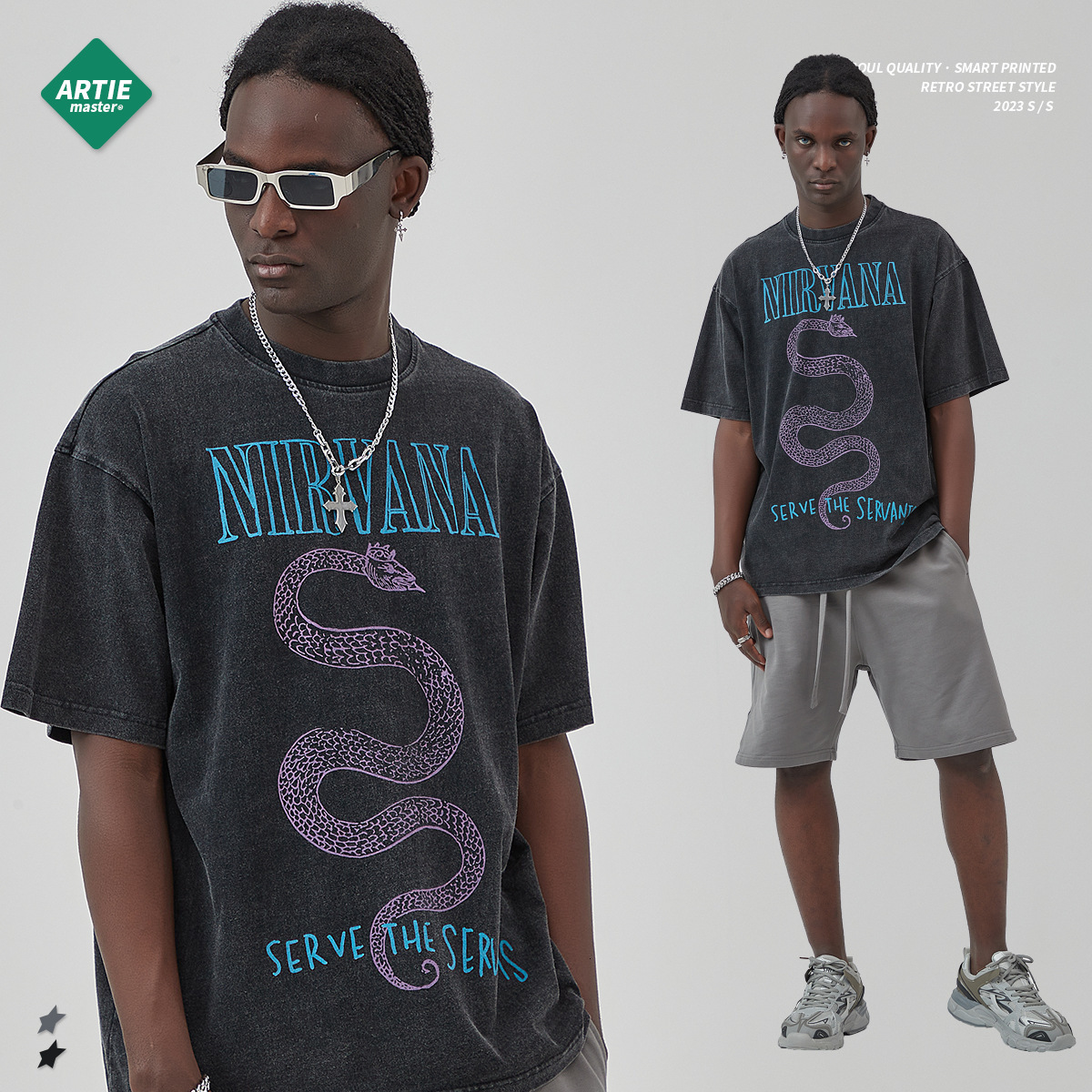 ARTIE Wear | 2025 Spring/Summer New Washed and Old Printed Short sleeved Men's T-shirt High Street Trendy Brand