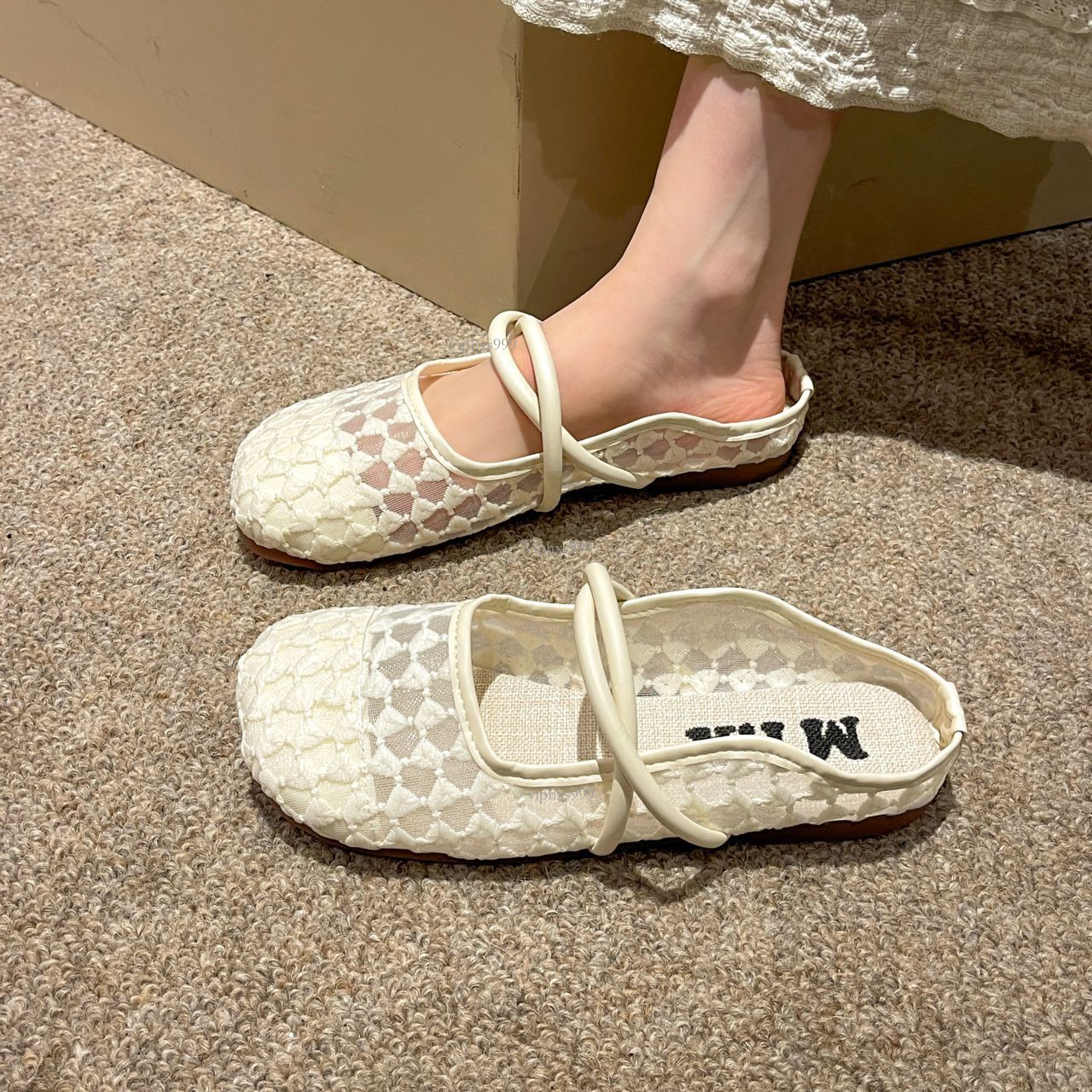 New Designer Sandals With Free Shipping Mesh Baotou Half Dragged Women's 2025 New Korean Edition One Word Casual Flat Outskirt Round Head Soft Bo