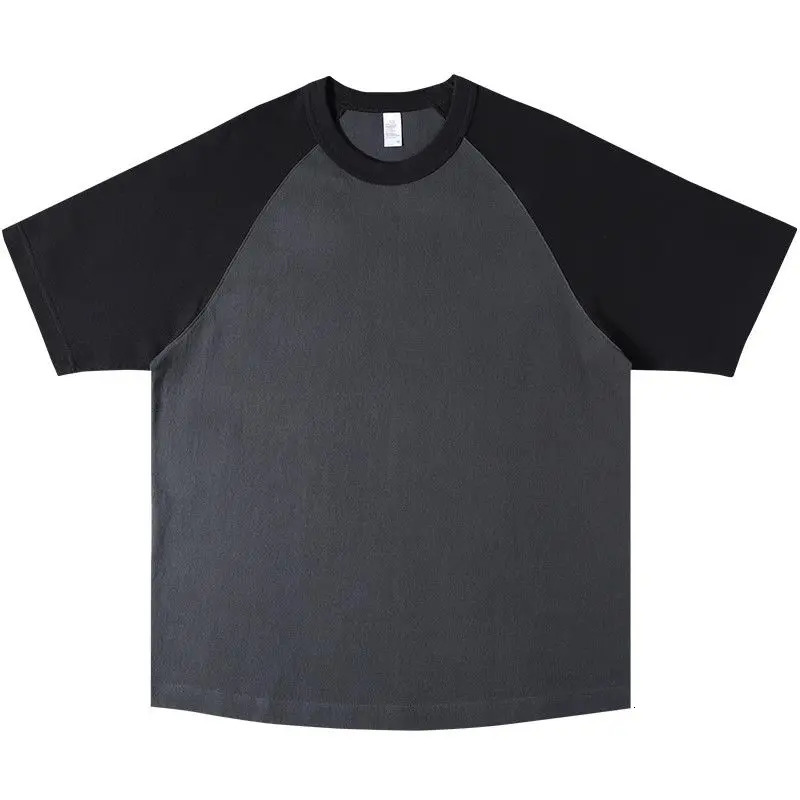 Classic 300g heavy-duty contrasting patch work short sleeved T-shirt womens loose round neck half sleeved top 250403