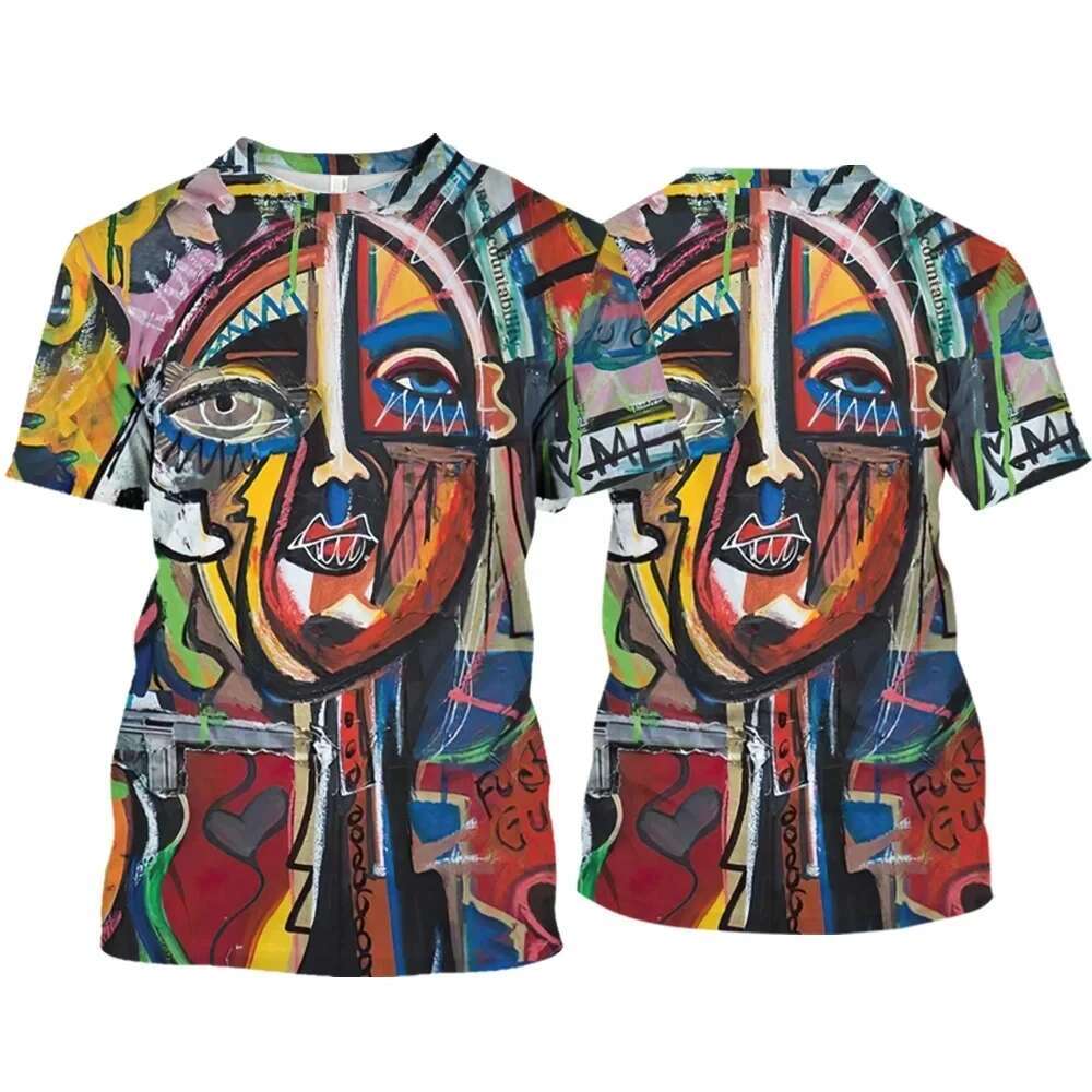 New 3D Graffiti Hip Hop Haruku Ptinted Men T-shirts Summer Fashion Casual Street Style Tee Trend Personality Short Sleeve Tops