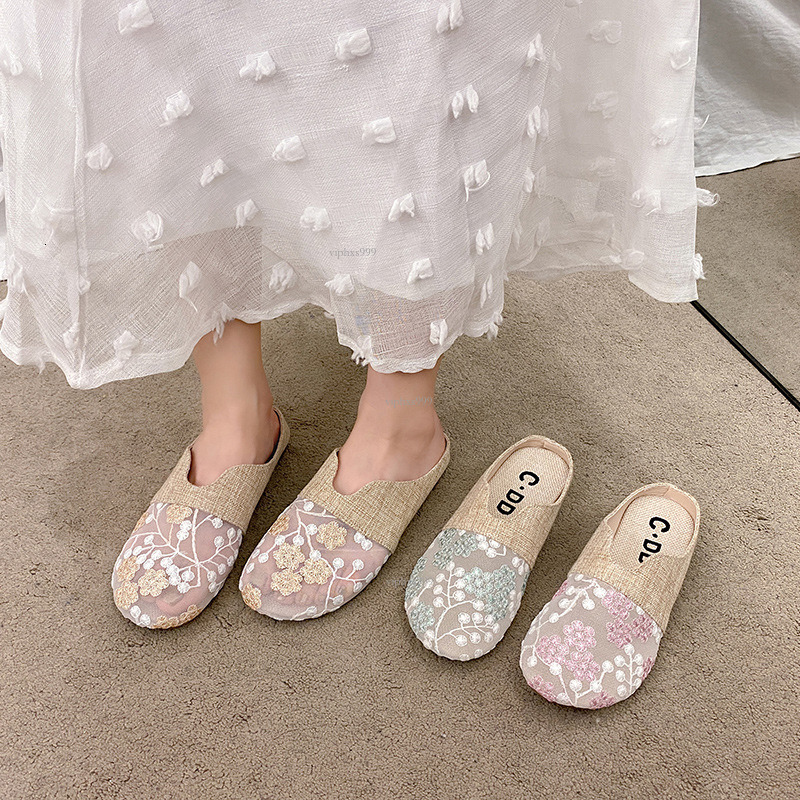 New Designer Sandals With Free Shipping Fishermen's Shoes With Toe Caps And Half Slippers For Women's Summer Outdoor Wear Linen One Foot Off