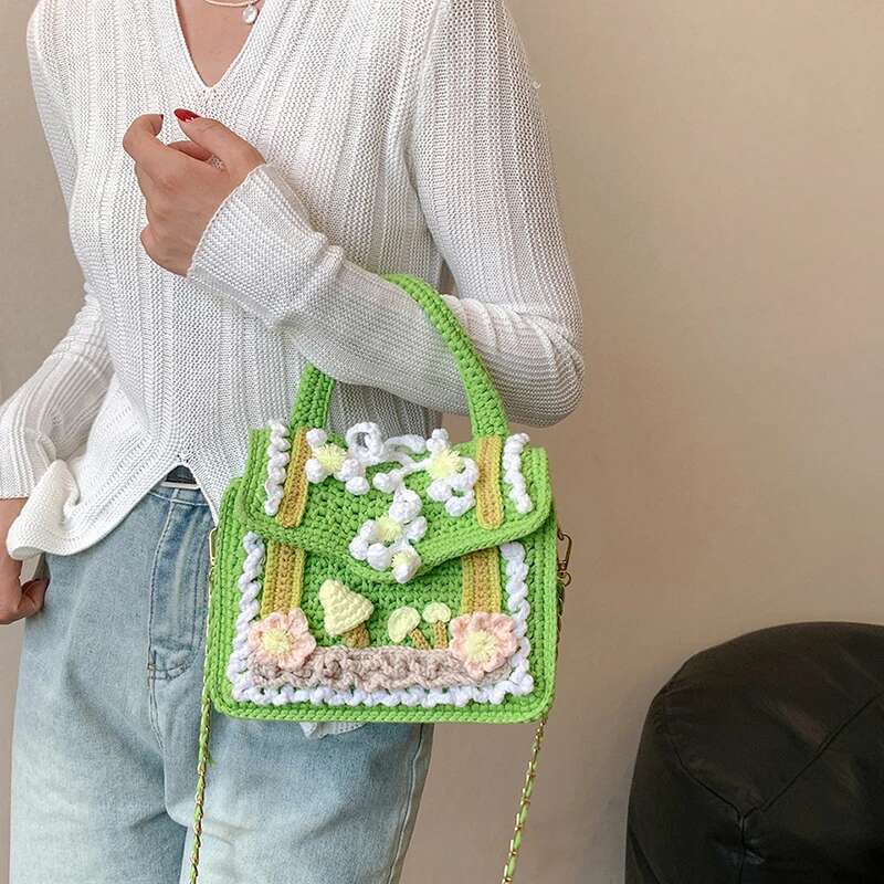 Mini Small Square For Ladies Fashion Knitting Shoulder Women Handmade Crochet Woolen Handbag 2023 Designer Woven Bag Sac