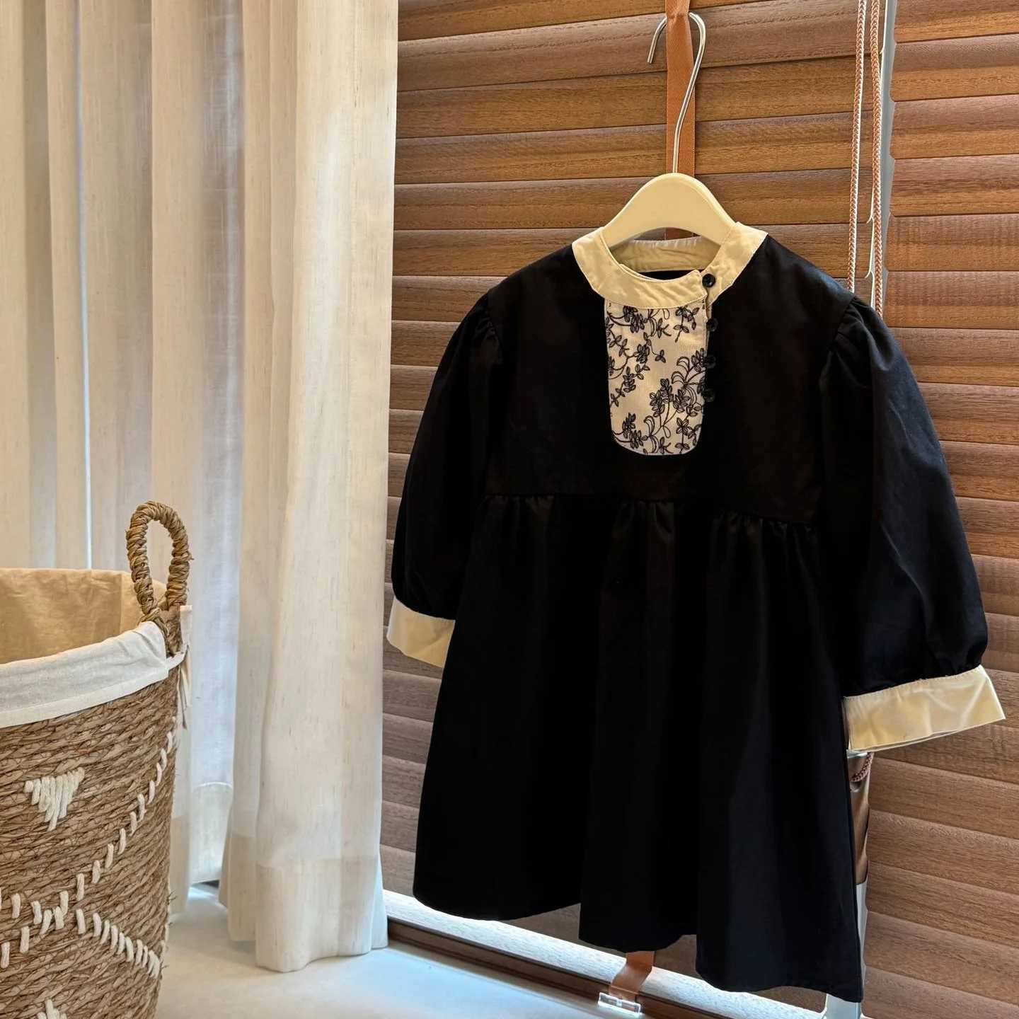 1-6Y Kids Girls Dress Korean Autumn Round Neck Long Sleeve Infant Baby Girls Dress Floral Patterned Spliced Children Girls Dress C251104