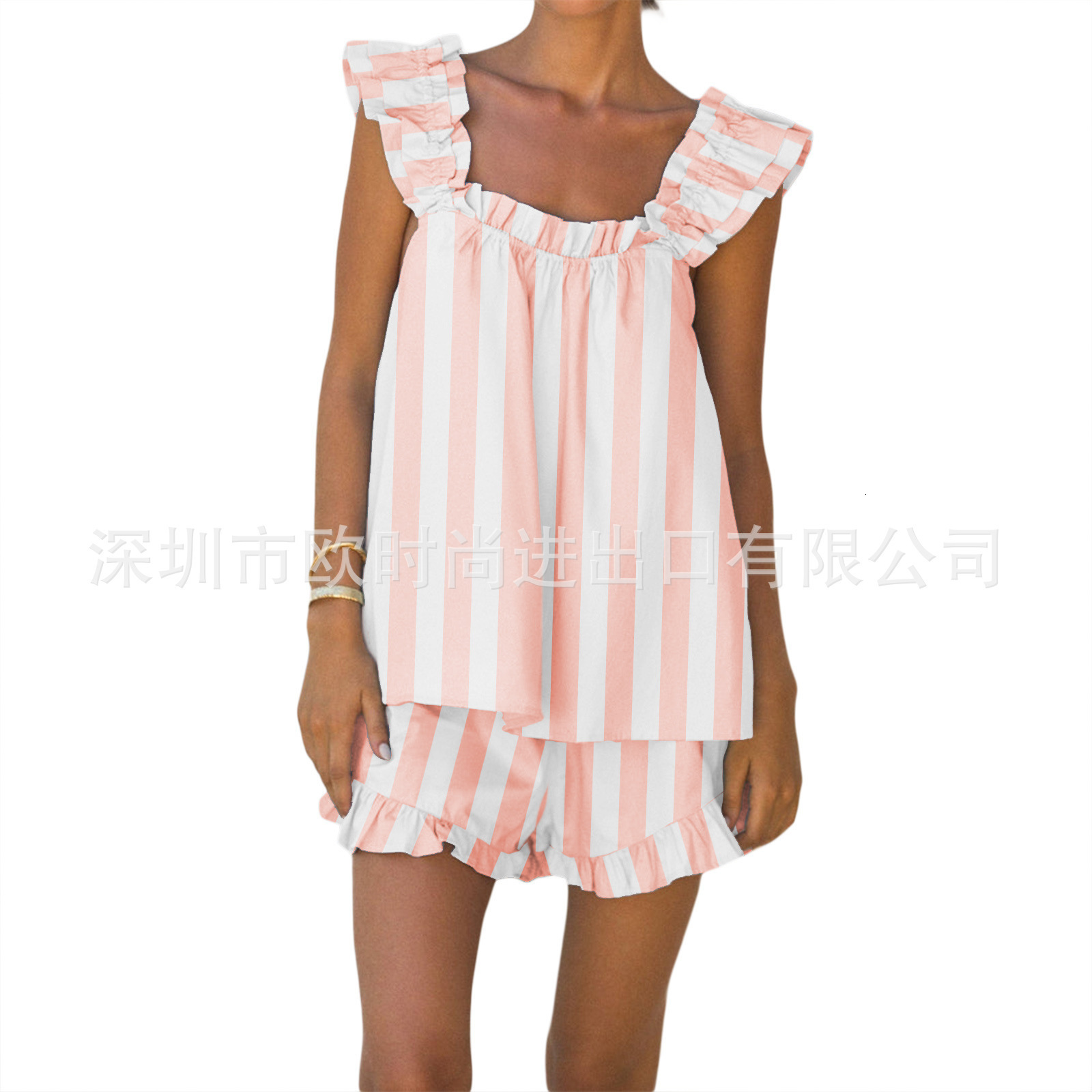 2025 new loose casual mushroom edge sleeveless top with elastic band shorts set pajamas for women