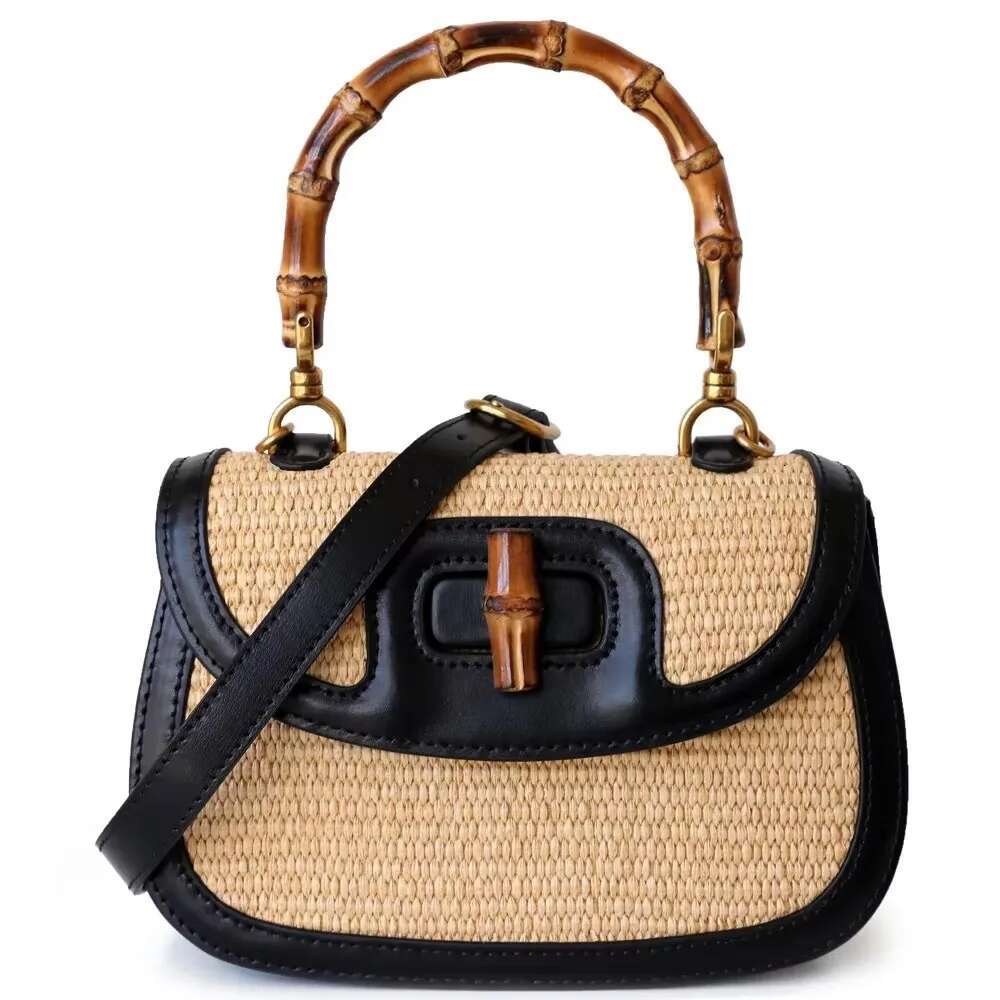 Ladies Genuine Leather Handbags Designer Bag With Natural Bamboo Handle Brandy High-Quality Fashion Accessory For Women