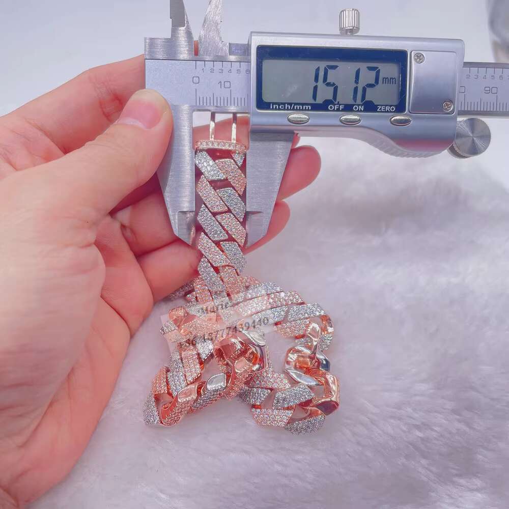 S925 Hip Hop Jewelry Icedout Two Tone Necklace 15mm Cuban Chain Icedout Moissanite Diamond Cuban Link Chain Cuban Bracelet