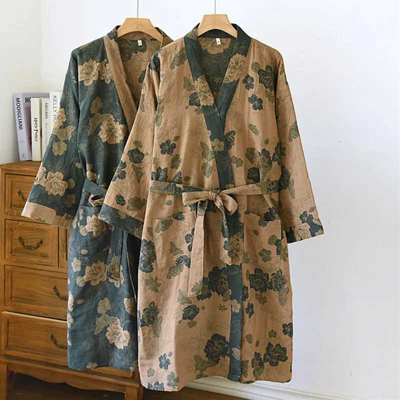 100 Cotton Vintage Print Dressing Gowns For Women Casual Home Wear Robe Loose Autumn Winter Bathrobe Female Room Wear Sleepwear C251104