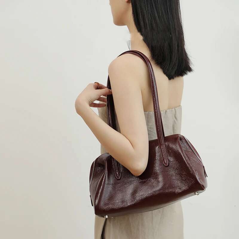 Leather Work Tote Bag Crackled Paint Cowhide Two Handles Shoulder Bags For Commute Handbag