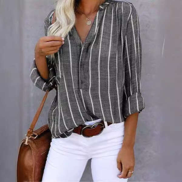 Simple and fashionable printed striped shirt, women's 2025 temperament versatile new trendy clothing ins