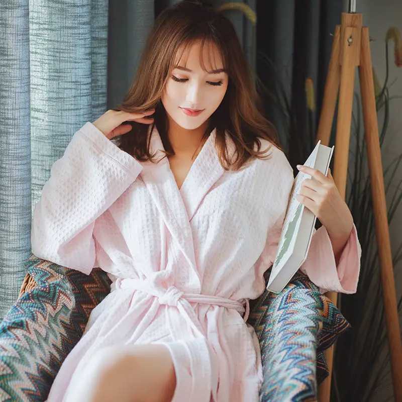 Night Wears Nightgowns Female Kimono Sleepwear Casual Peignoir Femme New Spring Autumn Bathrobe Women Loose Waffle Morning Robe C251104