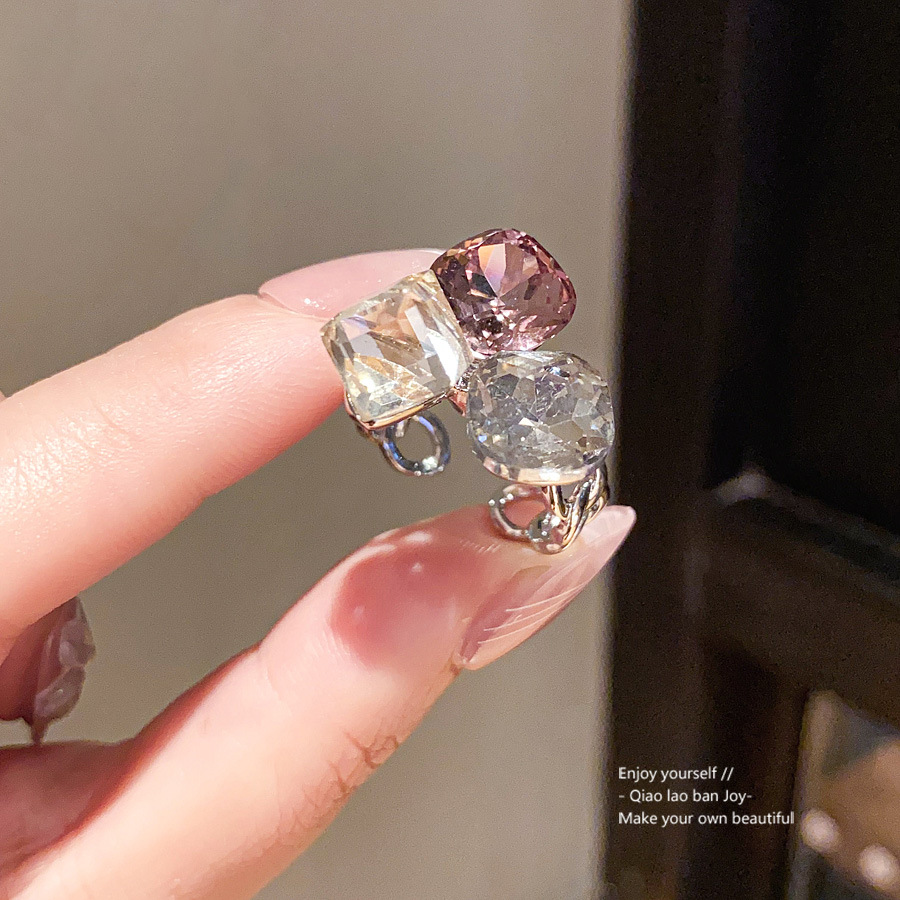 Silver Toned Ring With Multi - Colored Gemstones And Unique Cut Design Delicate Daily And Eye - Catching Jewelry Gift For Her High Quality And Fashion