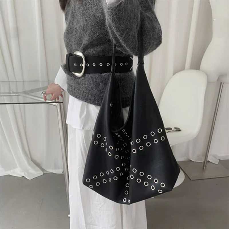 Hollow Metal Studded Underarm Shoulder BagPunk Edgy Corn Rivet Women HandbagSoft PU Vintage Motorcycle Style Everyday Tote Bag X251104
