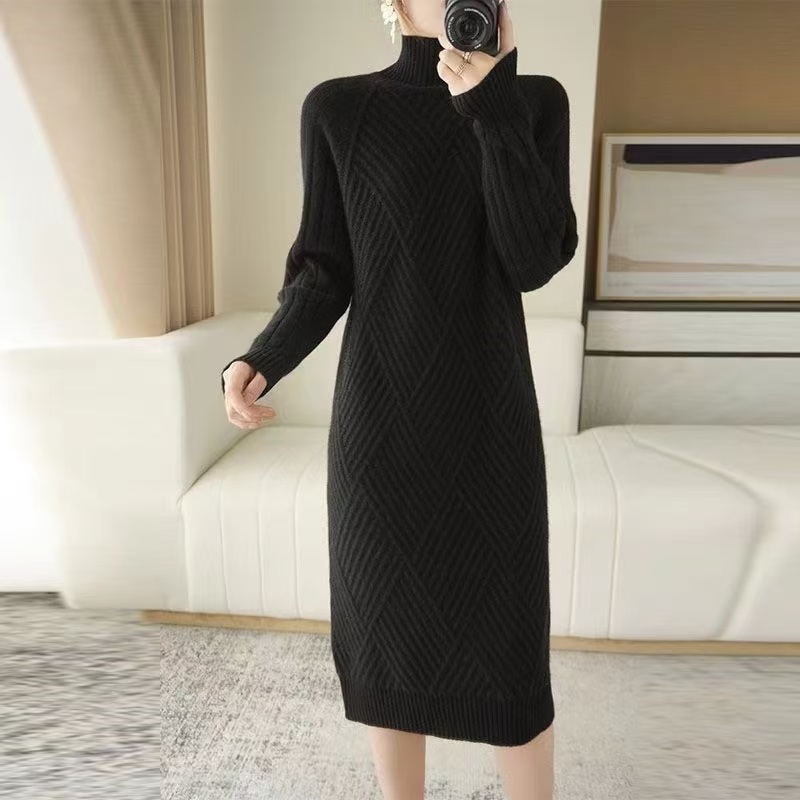plus size women's new long sleeve high waist printed banquet dress mid-length skirt D02791