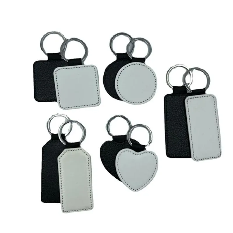 Sublimation Blanks PU Leather Keychains for Heat Transfer Printing Christmas Keyring DIY Party Supplies Z 4.1-2
