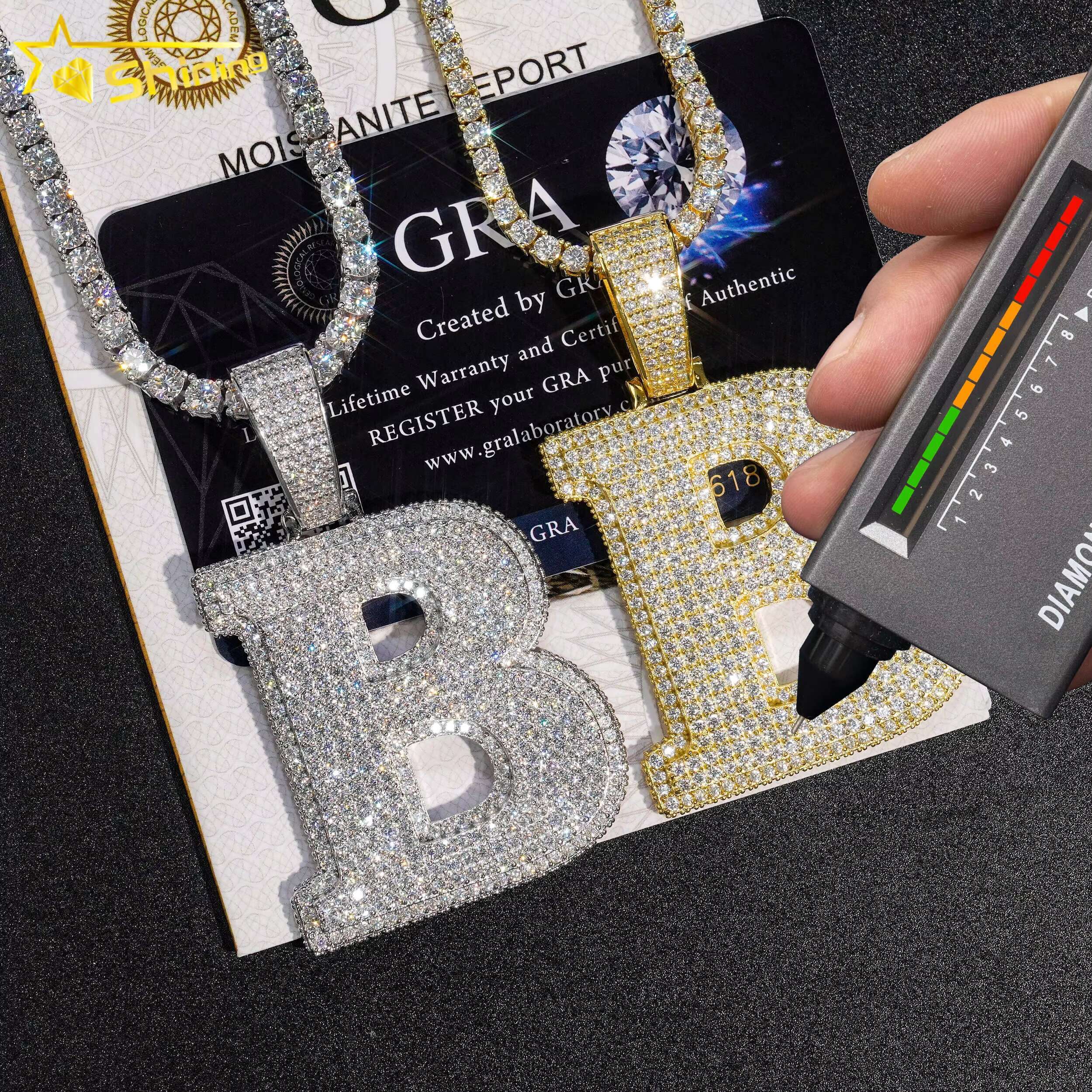 Iced Out Hip Hop Jewelry 925 Sterling Silver Gold Plating VVS Diamond Necklace Initial Letter Moissanite Pendant