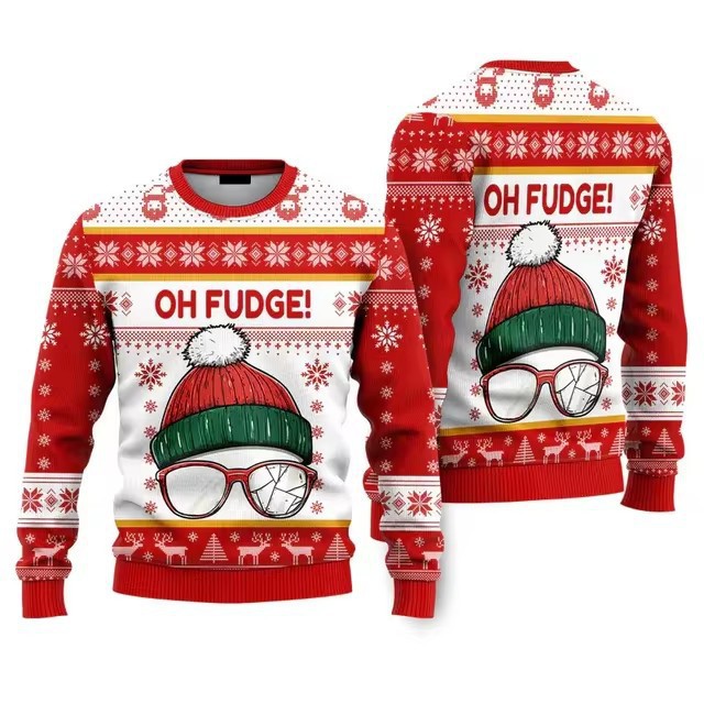 Digital Print Men's Holiday Sweater: Cozy Top Pull Over Jacket Featuring Comfortable Squared Patterning