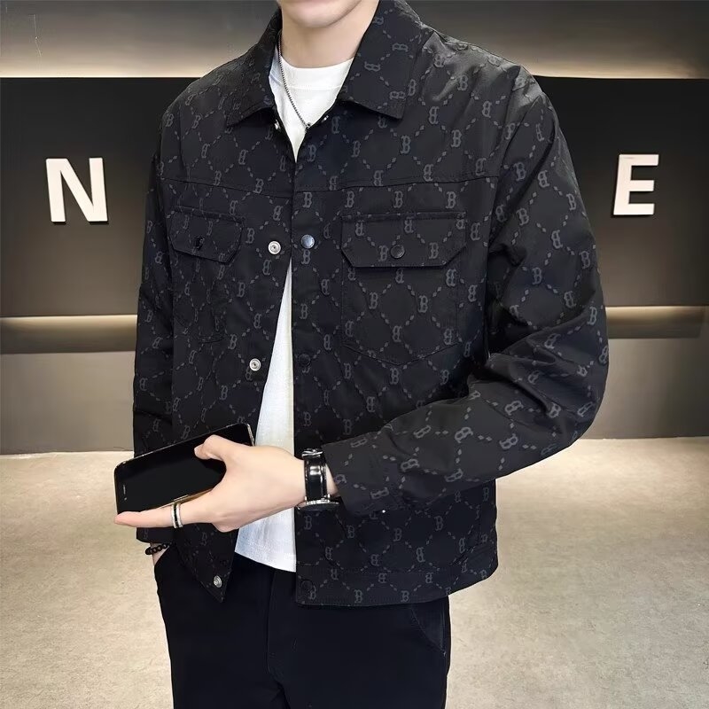 New lapel trend men's jacket Jacket 2025 Spring fashion all match handsome high-grade casual jacket brown black free Shipping