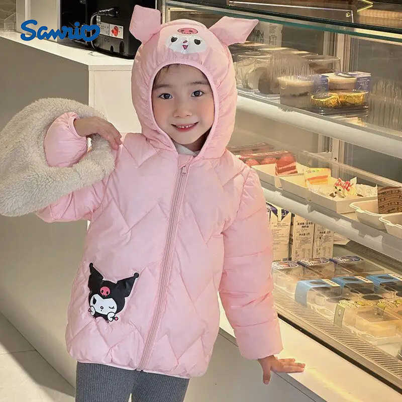 Sanrio Kuromi Kids Cartoon Cotton Padded Jacket Girl Kawaii Thick Hooded Jacket Leisure Keep Warm Coat Autumn/winter Clothes New H251104