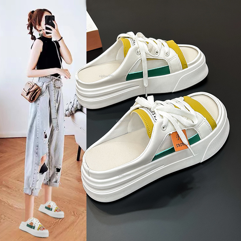 New Designer Sandals With Free Shipping 2025 Summer New Half Slippers Outsiders Casual One Step Lazy Slim Sole Small White Shoes For Women