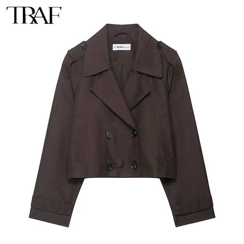 TRAF Elegant Autumn England 2025 Women Windbreak Straight Double Breasted Fashion Vintage Streetwear Casual Female Wind Coat J251103