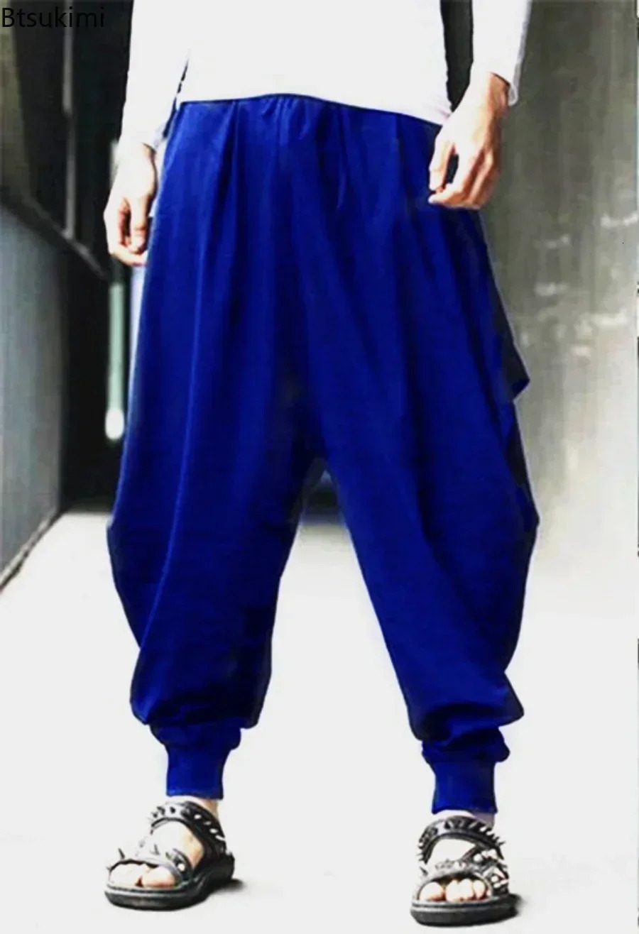 2025 Mens Cotton Linen Harem Pants Baggy Japanese Joggers Male Hip hop Crotch Wide Leg Pants Casual Loose Trousers Plus Size 250402