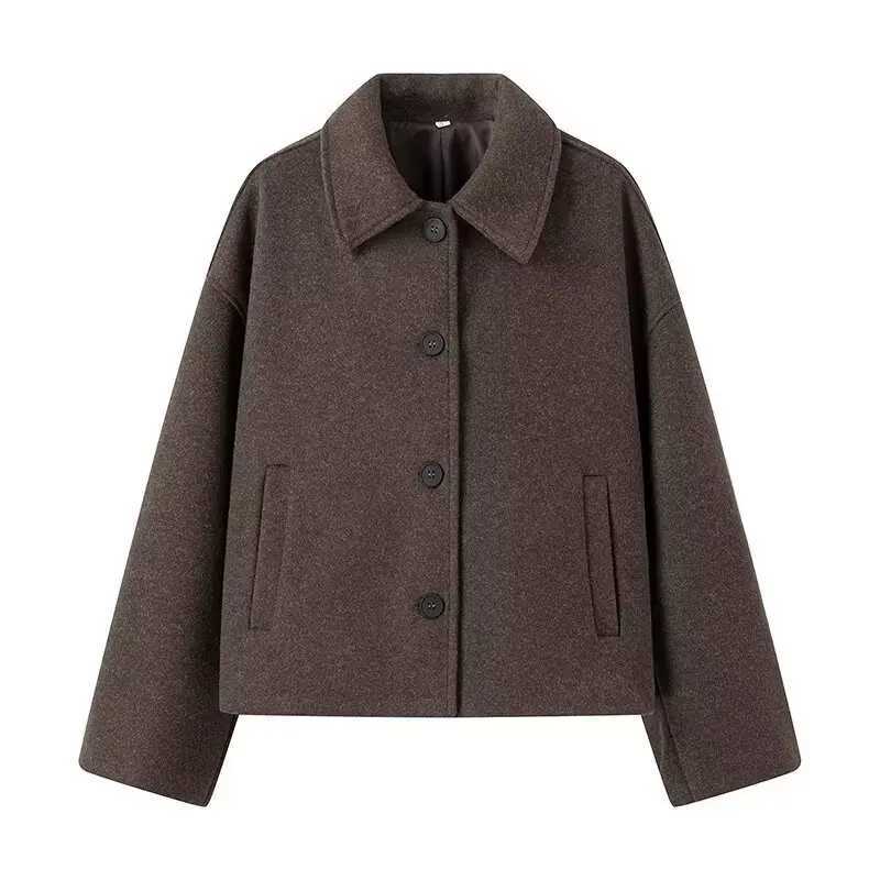 Womens Woolen Jacket Elegant Loose Long Sleeve Turndown Single Breasted Female Overcoat Autumn Winter Fashion Casual Lady Coat J251103