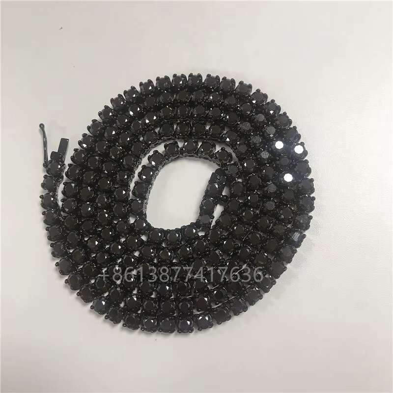 Custom Tennis Necklace 3mm 4mm 5mm One-side Clasp Black Moissanite Diamond Tennis Chain
