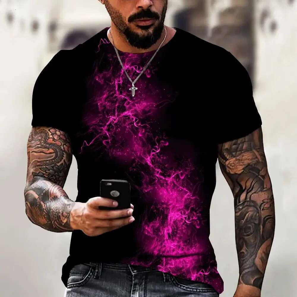 Summer Men's Personality Simple Casual 3d Printed O Collar Short Sleeve T-Shirt Street Trend Fashion Plus Size Top