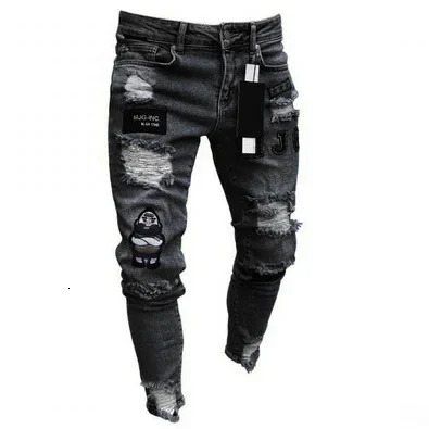 Punk Plus Size Pants Men Skinny Ripped Hole Patchwork Jeans Slim Pencil Denim Hip Pop Trousers Autumn Winter Streetwear Mens 251110