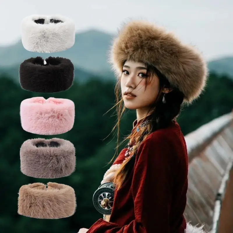 Winter Lmitation Fur Thickened Fluffy Headband Plush Solid Color Headwear Outdoor Windproof Ear Warmer Head Cover Ski Cap 251103