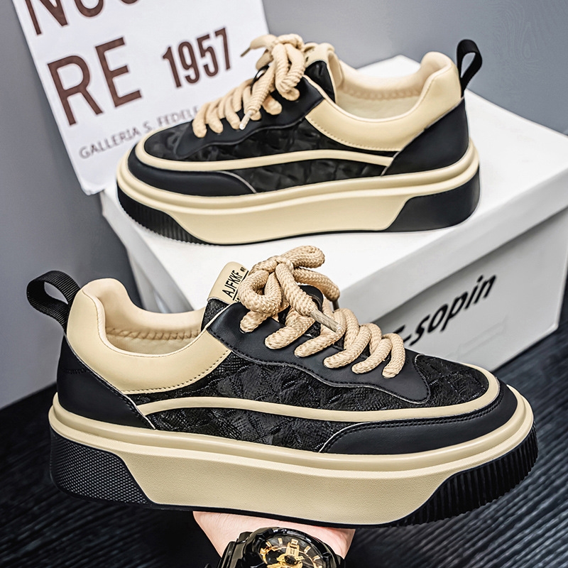 Spring new men's low-top casual shoes thick soles increase student sports skateboard shoes leather niche men's shoes a variety of colors 39-