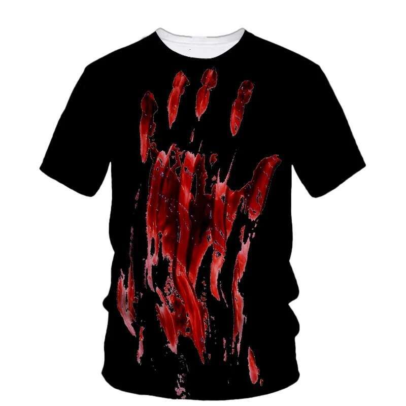 Fun Print Horror Blood hip-hop Summer Men's T-shirt Fashionable And Personalized Pattern Casual Loose O-neck Short Sleeved