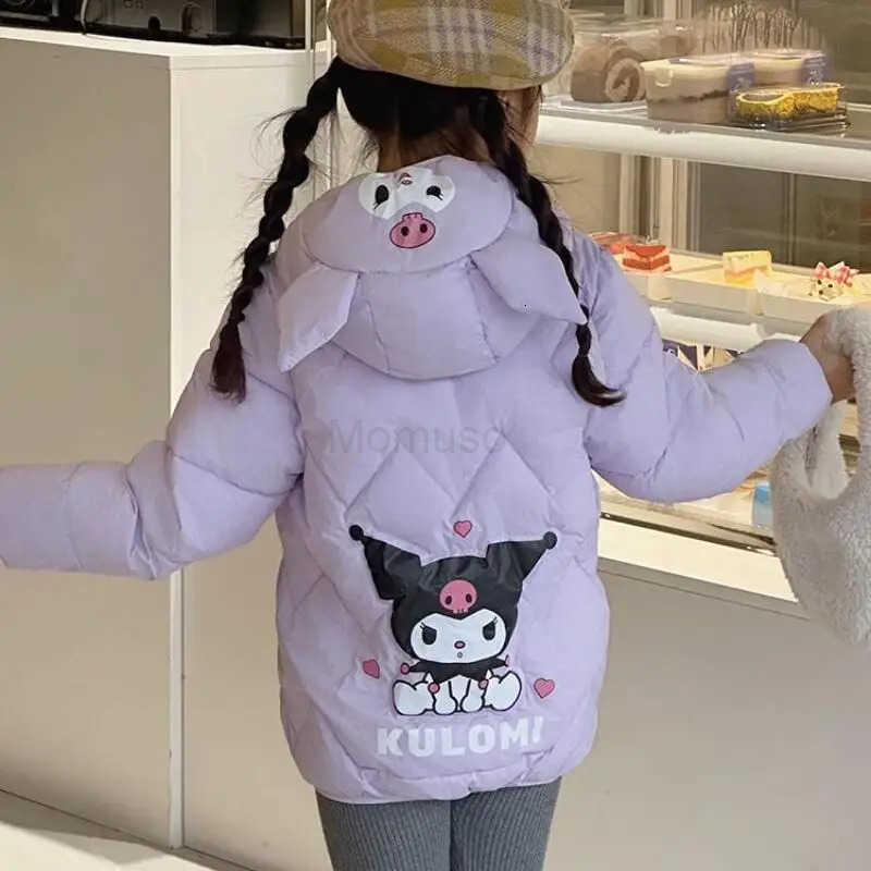 Sanrio Kuromi Kids Cartoon Cotton Padded Jacket Girl Kawaii Thick Hooded Jacket Leisure Keep Warm Coat Autumn/winter Clothes New H251104