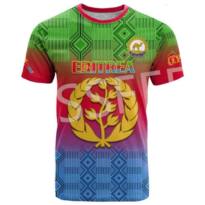 Custom Name Country Eritrea Ethia Flag Tribe Tattoo Retro 3DPrint Summer Haruku Casual Short Sleeves T-Shirts Streetwear N1