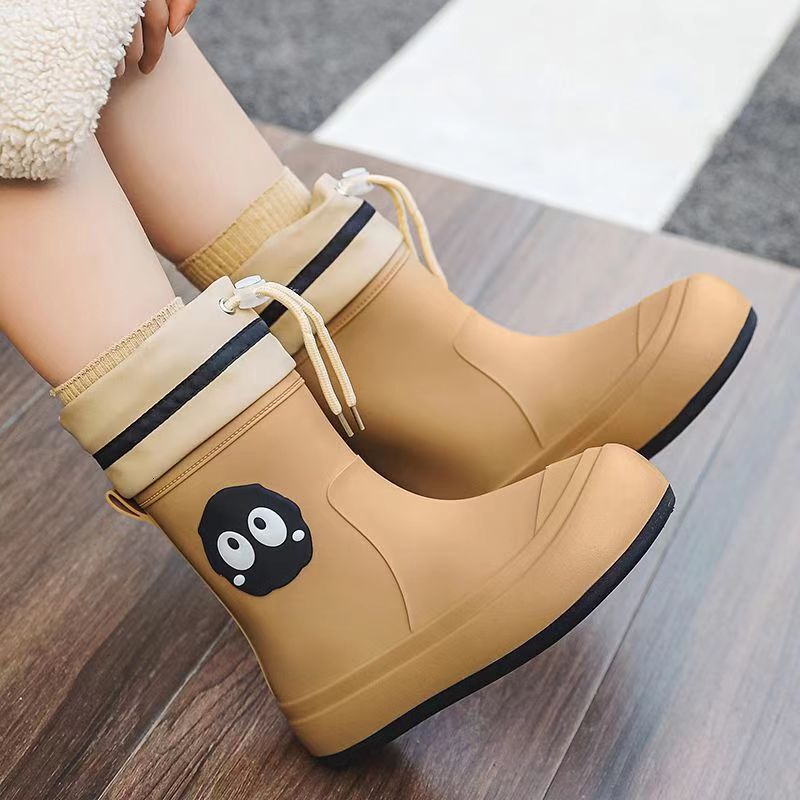 Designer Boots for Women Adult Students Mid-Calf Cuffed Outdoor Waterproof Rain Boots Parent-Child Big Kids Non-Slip Water Shoes