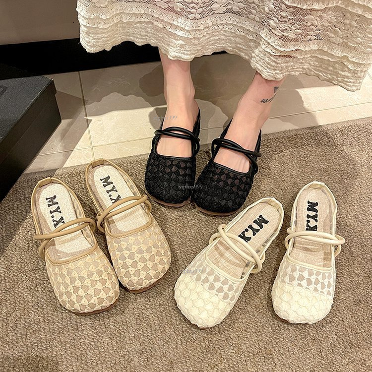 Designer Sandals With Free Shipping Mesh Breathable Baotou Half Dragged Women S Korean Edition One Word Casual Flat External Wearing Round Head Soft B