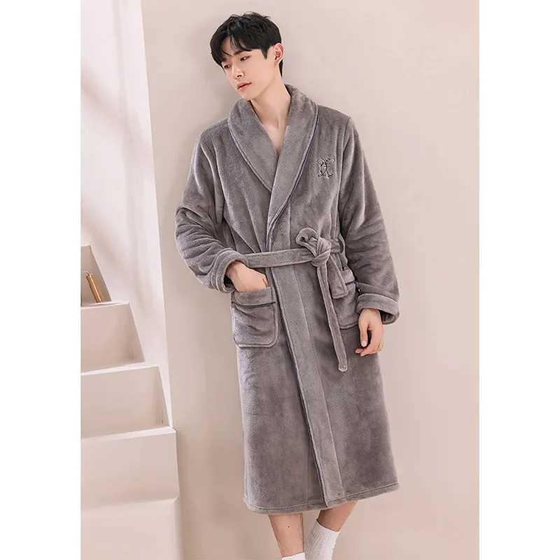 Large Size 3Xl Flannel Warm Robe Kimono Mens Bathrobe Gown Winter Coral Fleece Sleepwear Nightwear Loose Thickened Home Wear C251104