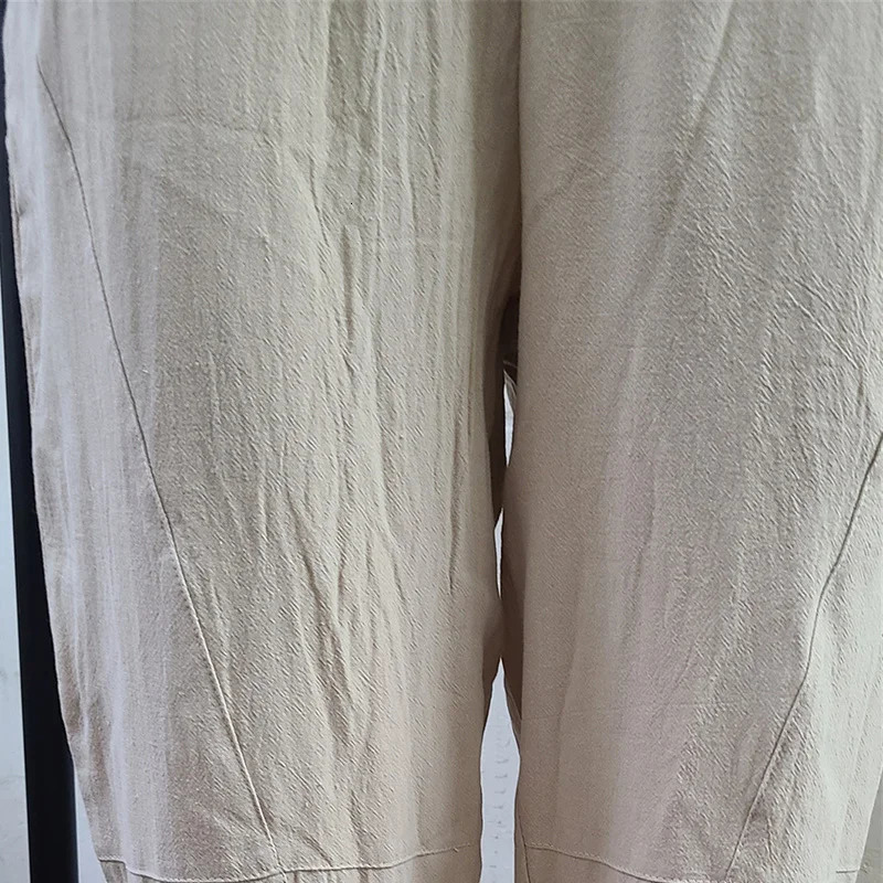 Cotton Linen Harem Pants Men Solid Elastic Waist Streetwear Joggers Baggy Drop-crotch Pants Casual Trousers Men 250402