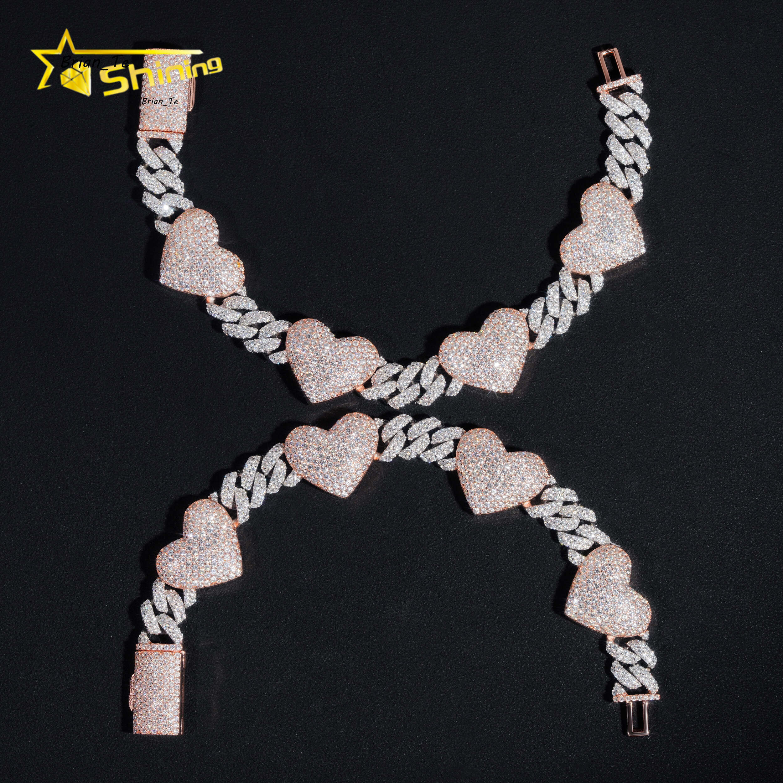 Hot Sale Design Heart 925 Sterling Silver Pass Diamond Tester Moissanite Heart Cuban Bracelet HipHop Jewelry Dropshipping