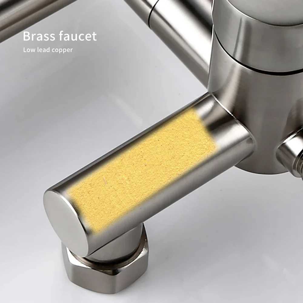 Kitchen Mixer Tap With Sprayer Hot And Cold Stream Wall Mount Pot Filler Faucet Pl Out Two Hole Wholes Black Hot S Y251104