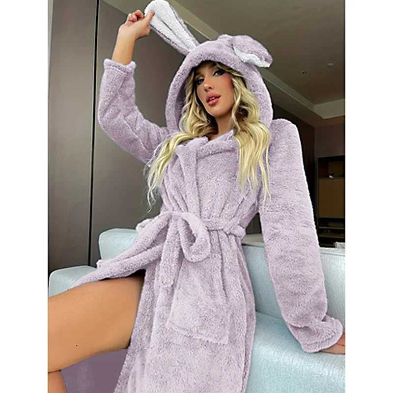 Fluffy Loose Nightgown Autumn Winter Long-sleeved Double-Sided Velvet Warm Thick Pajamas Home Clothes Morning Robe Bathrobe C251104