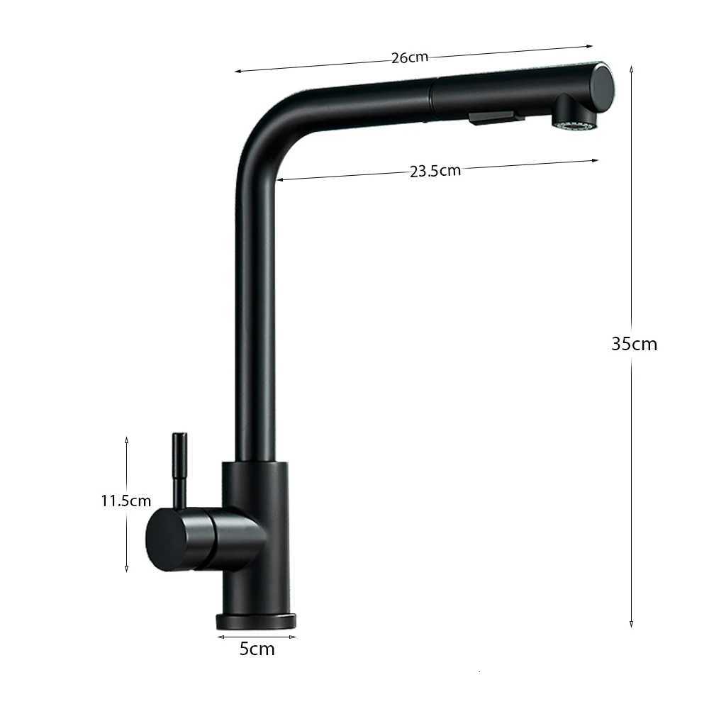 Matte Black Pl Out Kitchen Sink Faucet Two Model Stream Sprayer Nozzle Stainless Steel Hot Cold Wate Mixer Tap Deck Y251104