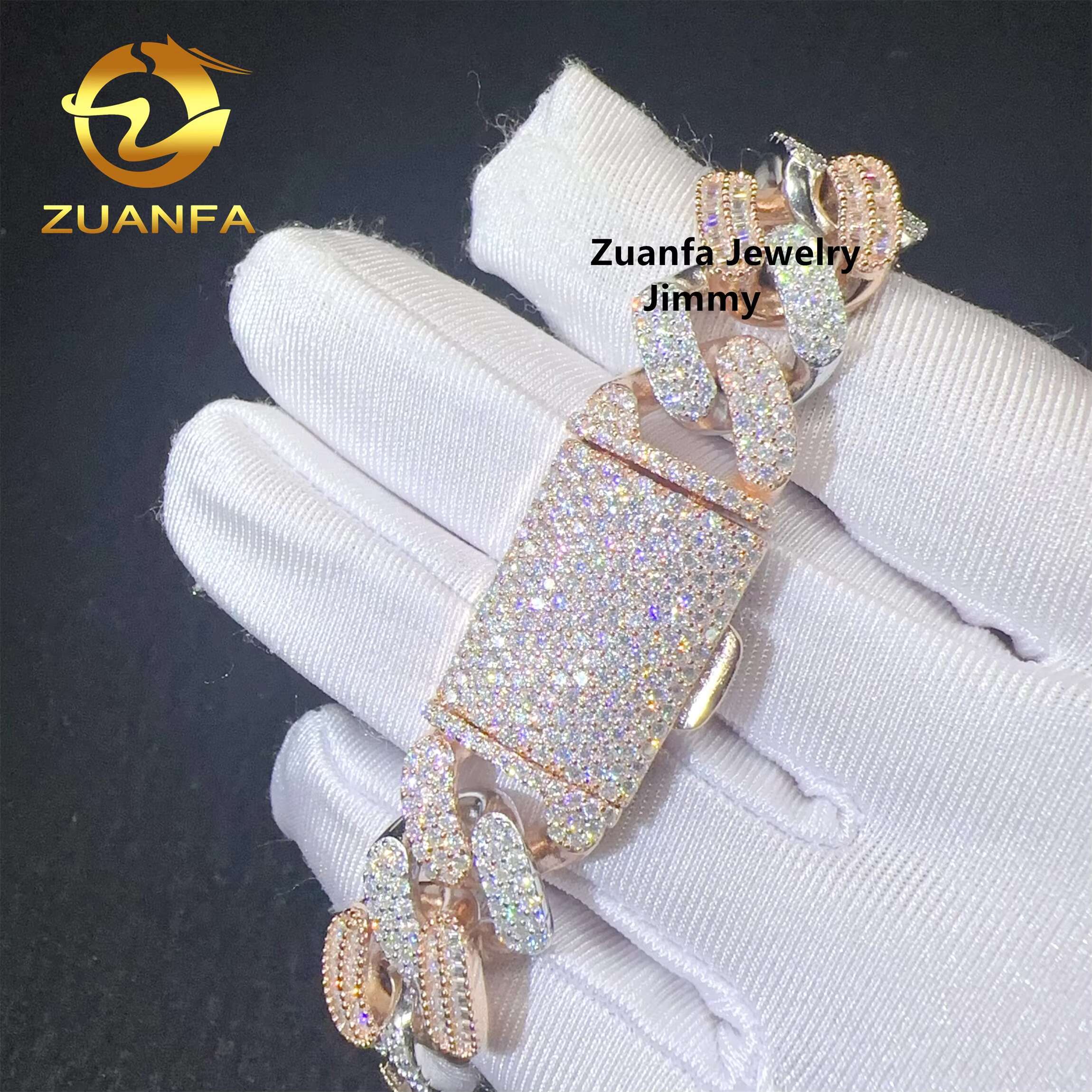 Pass Diamond Tester Hip Hop 925 Silver Two Tone Color Rapper Jewelry Popular VVS1 Moissanite Diamond Cuban Link Bracelet Men