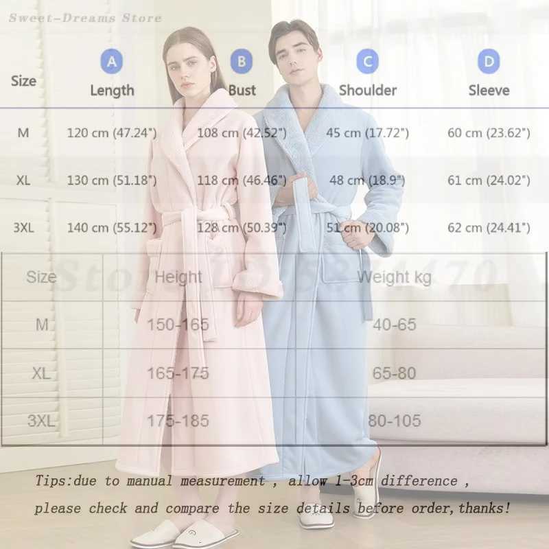 Winter Thick Couple Robe Sleepwear Mens Warm Nightgown Womens Long Coral Fleece Bathrobes Kimono Gown Home Clothes Loungewear C251104