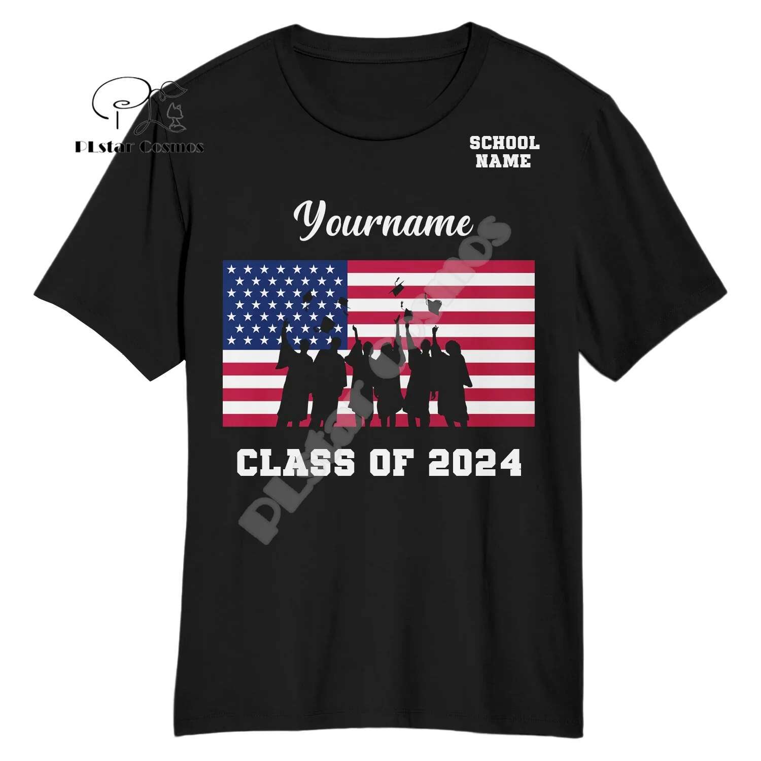 Custom Name Customization Photo Student Graduation Ceremony Shirts Retro 3DPrint Haruku Summer Casual Short Sleeves T-Shirts L