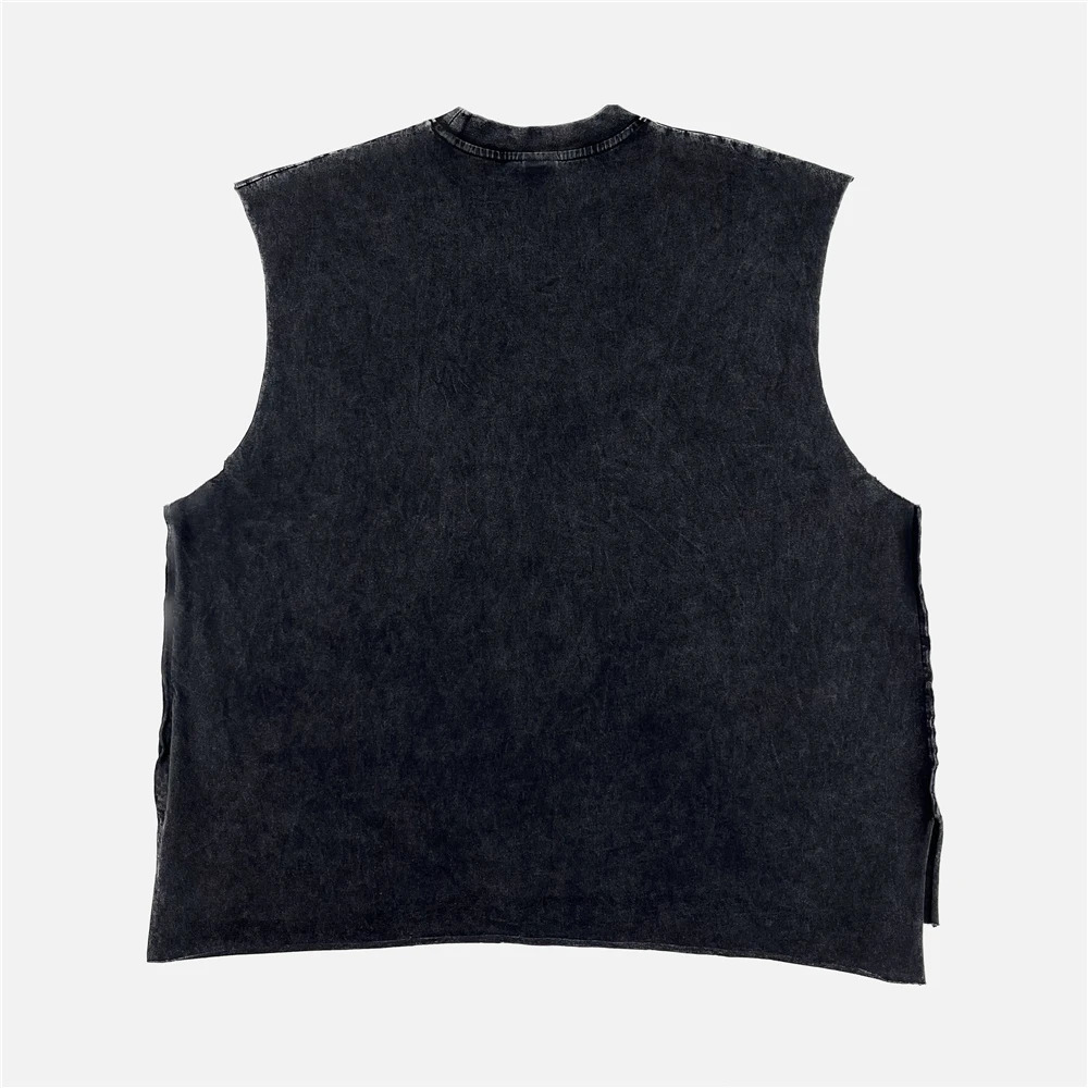 Large size washed cotton board vest mens sleeveless cut T-shirt hip-hop streetwear 250402