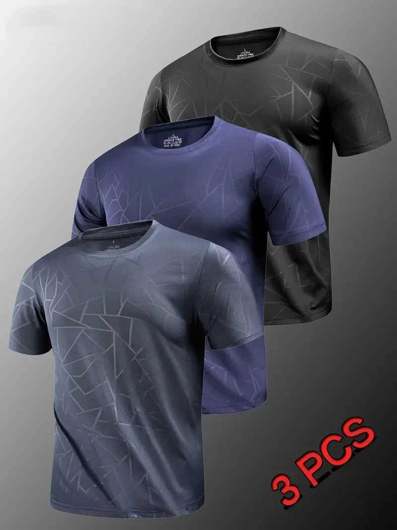 Three Piece Set Tee Simple Solid Color Style Mens T shirt Fashion Quick Dry Loose Short Sleeve Summer Casual O-neck Sports Tops W250403